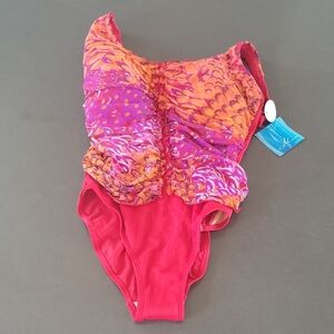 MIA Red and Orange One Piece Swimsuit with Shimmering Design